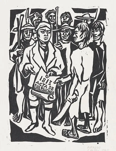 'Acta de Chilpancingo', group of men discussing the 1813 Act of Chipalcingo declaring Mexico independent of Spain — Alfredo Zalce