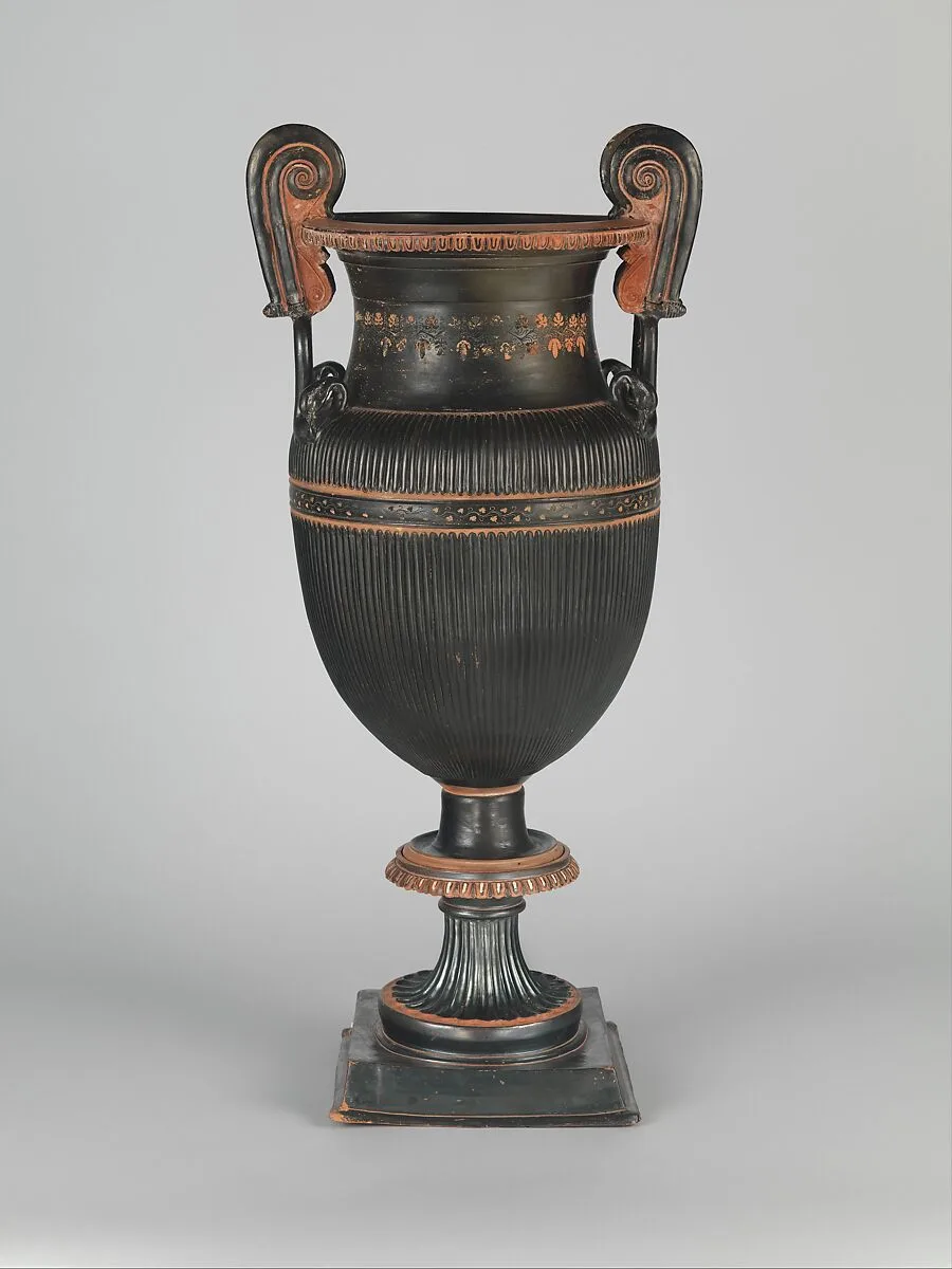 Pair of terracotta volute-kraters (vases for mixing wine and water) with stands — Unknown