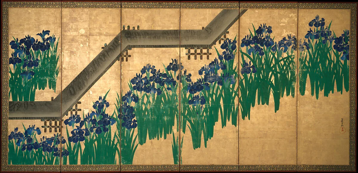 八橋図屏風 |Irises at Yatsuhashi (Eight Bridges) — Ogata Kōrin