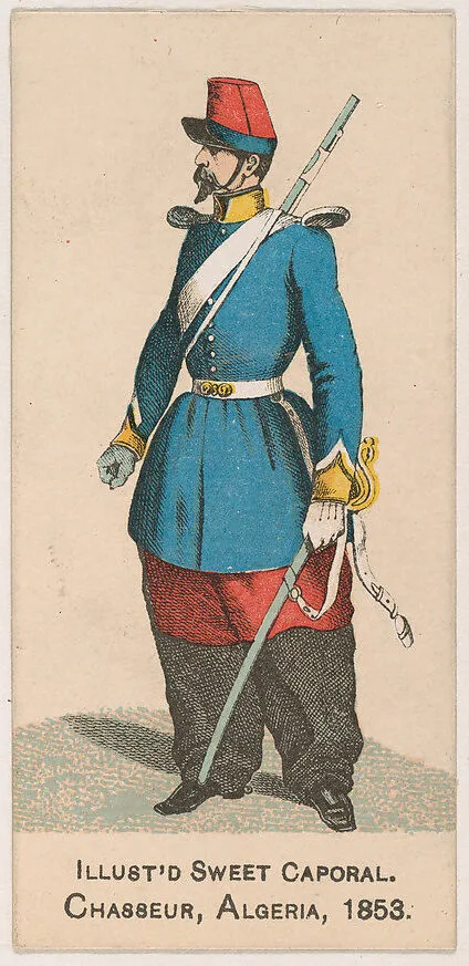 Chasseur, Algeria, 1853, from the Military Series (N224) issued by Kinney Tobacco Company to promote Sweet Caporal Cigarettes — Kinney Brothers Tobacco Company