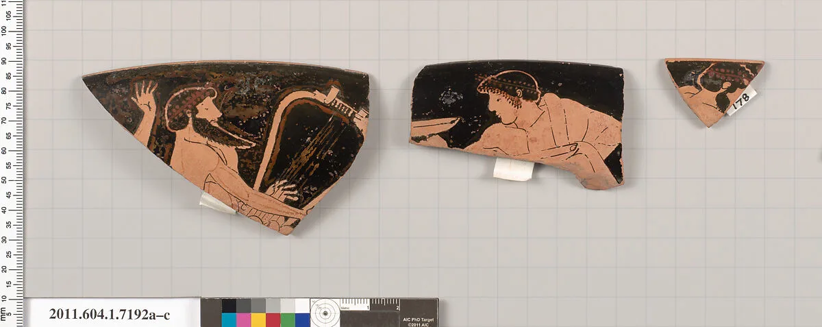 Terracotta rim fragments of a kylix (drinking cup) — Makron