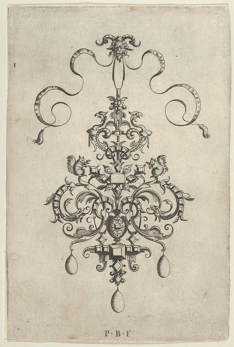 Vertical Panel with Design for a Pendant, from Ars His Myronis Nobilis Effingitus Pagellulis — Paul Birckenhultz