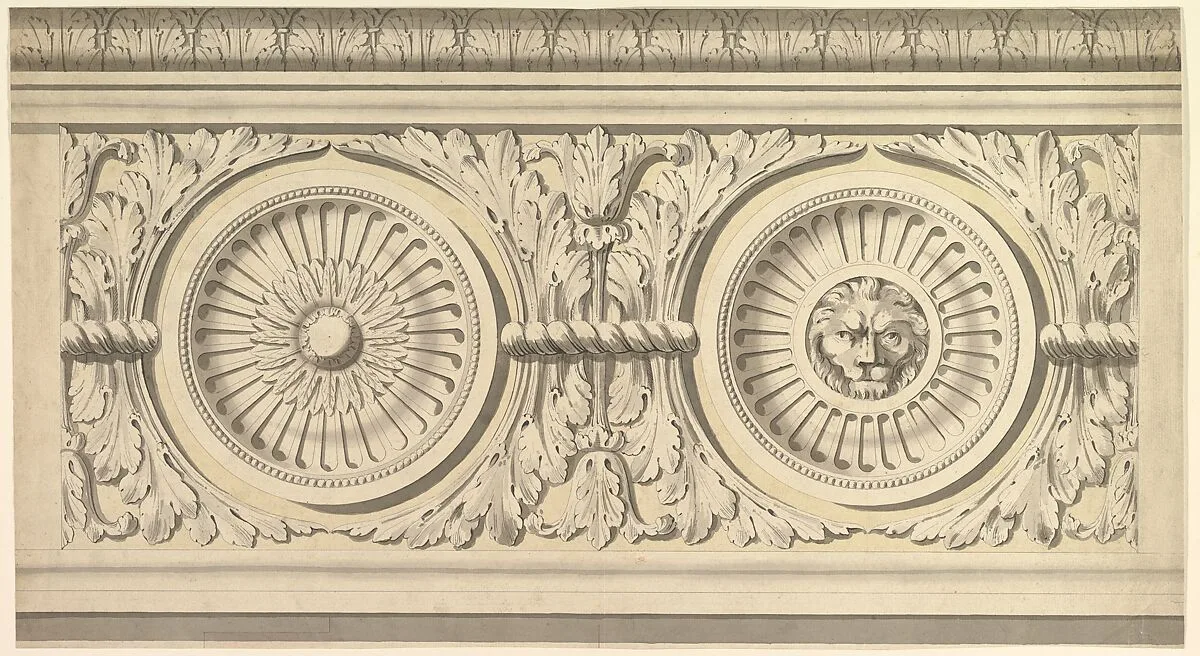 Design for a Frieze, Ornamented with Lion's Head Paterae — John Yenn|Sir William Chambers