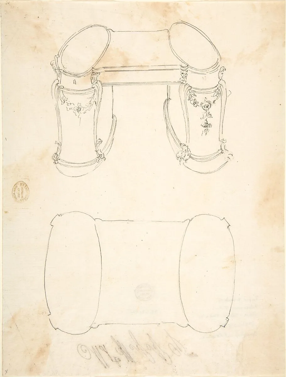Two Design Drawings for a Writing Desk — Giovanni Larciani ("Master of the Kress Landscapes")