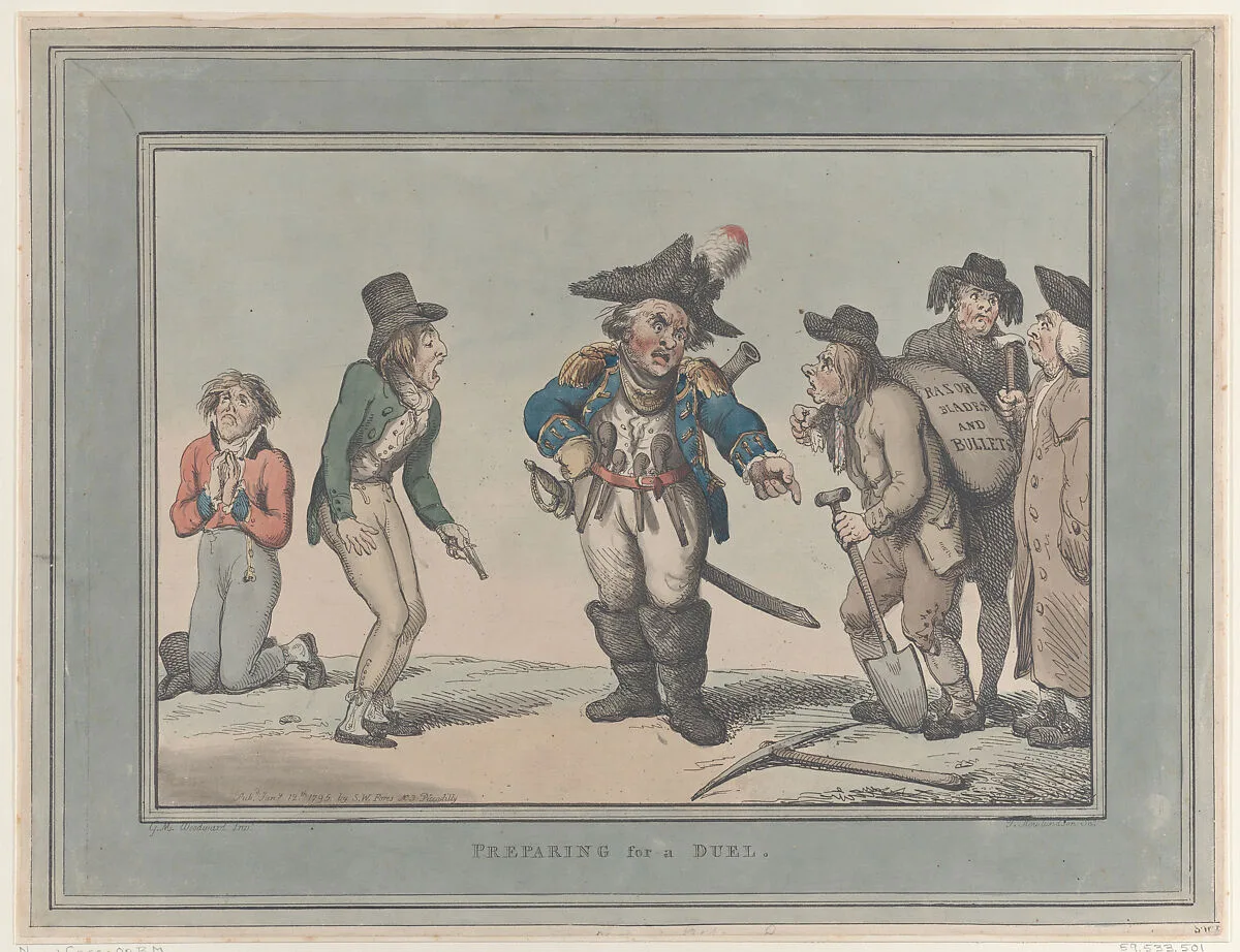 Preparing for a Duel — Thomas Rowlandson|S. W. Fores|George Murgatroyd Woodward