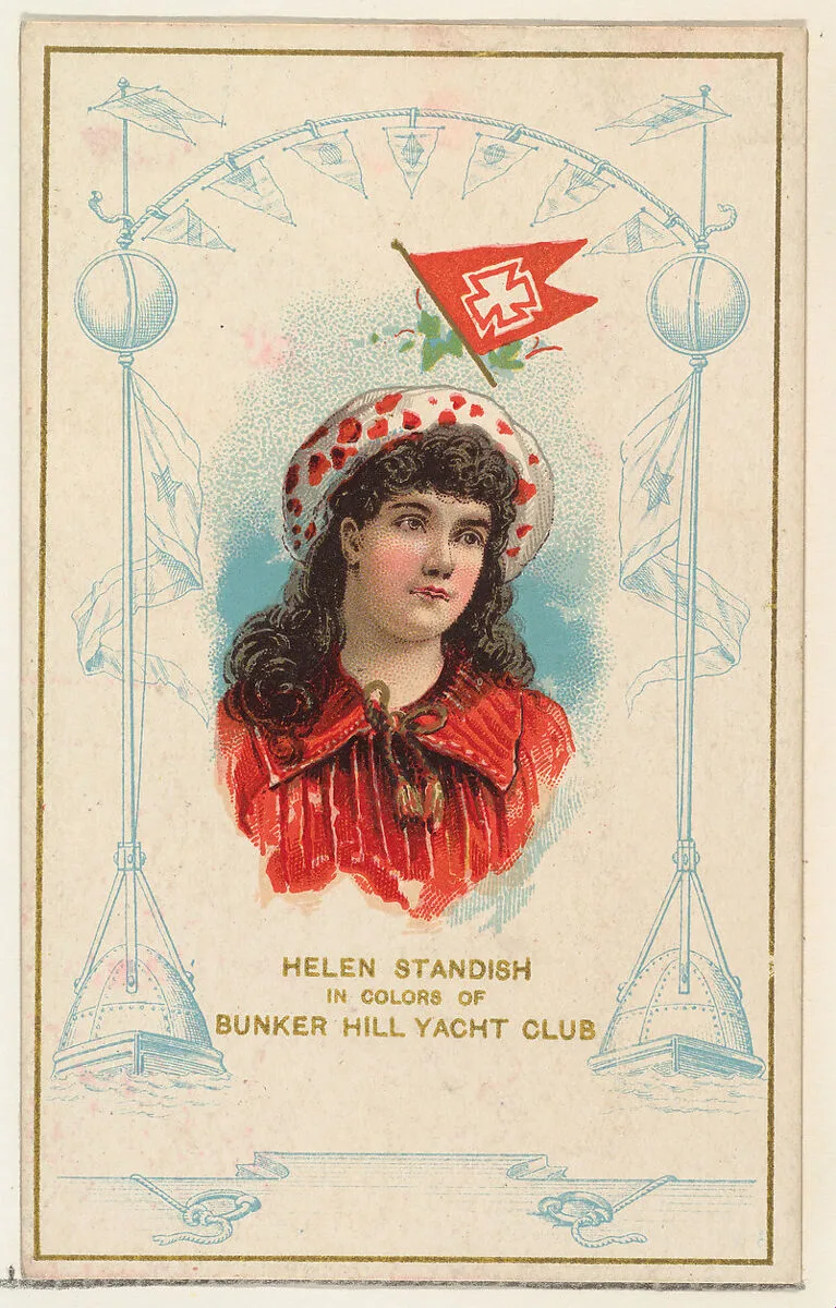 Helen Standish in Colors of Bunker Hill Yacht Club, from the Yacht Colors of the World series (N140) issued by Duke Sons & Co. to promote Honest Long Cut Tobacco — W. Duke, Sons & Co.