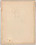 Drawing for a theatrical costume: woman's long gown with cape and cinched waist — Vincente Minnelli