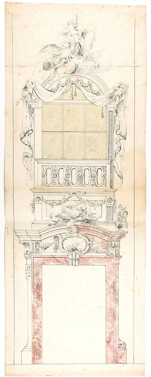 Ecclesiatstical design for a window topped with angels — N. J. B. de Poilly