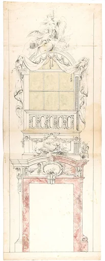 Ecclesiatstical design for a window topped with angels