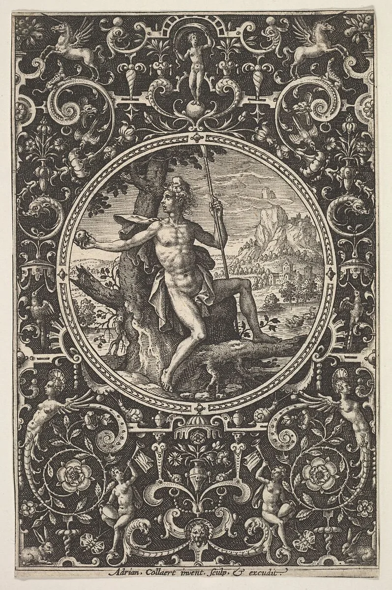 Paris in a Decorative Frame with Grotesques — Adriaen Collaert