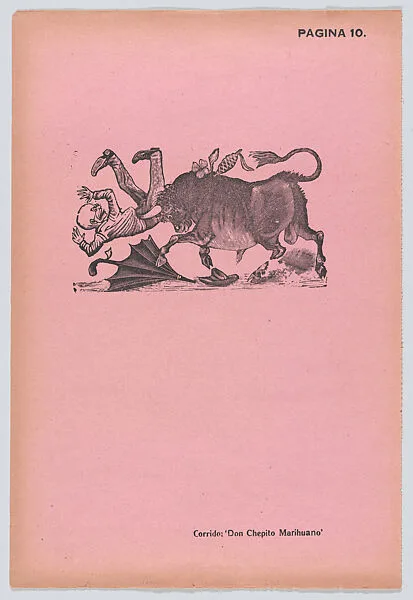 Page 10: Don Chepito being gored by a bull, from '36 Grabados' (Mexico, 1943) — Arsacio Vanegas Arroyo|José Guadalupe Posada