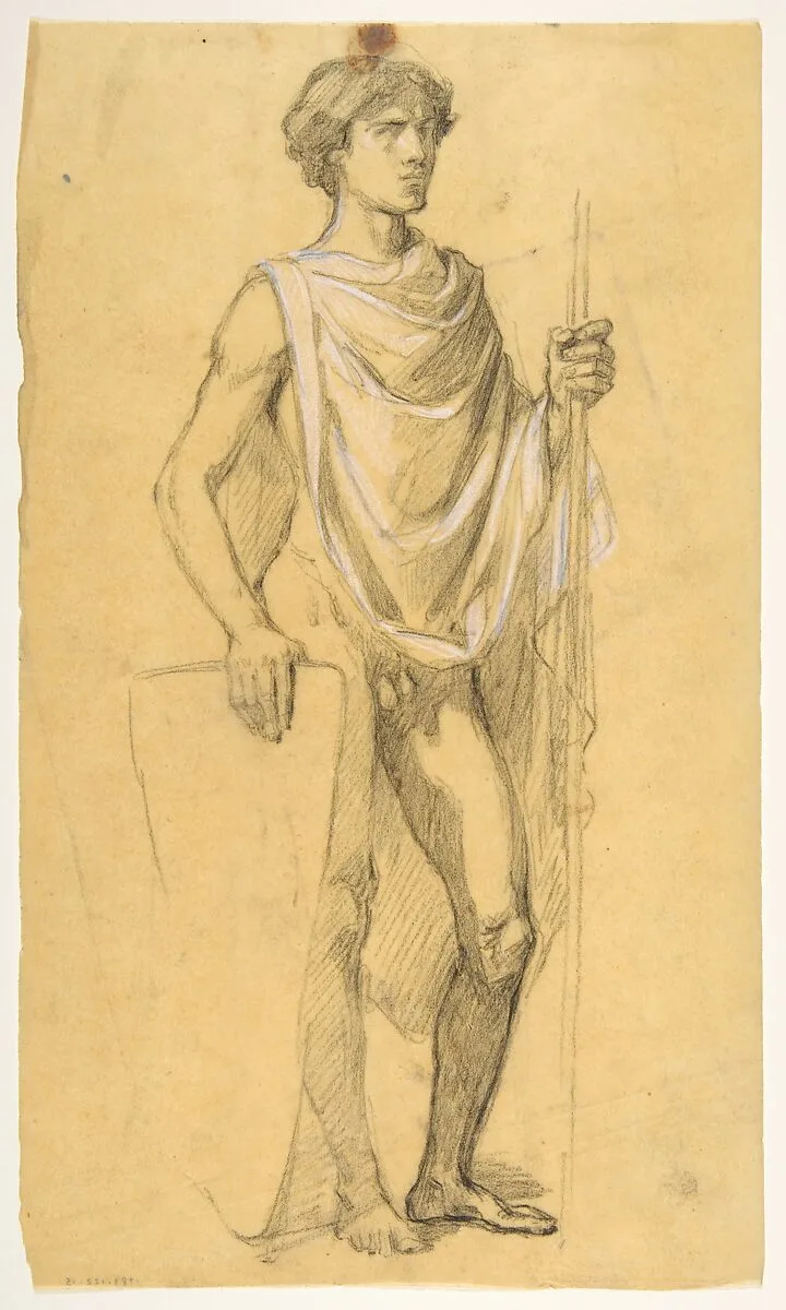 Soldier (middle register; study for wall paintings in the Chapel of Saint Remi, Sainte-Clotilde, Paris, 1858) — Isidore Pils