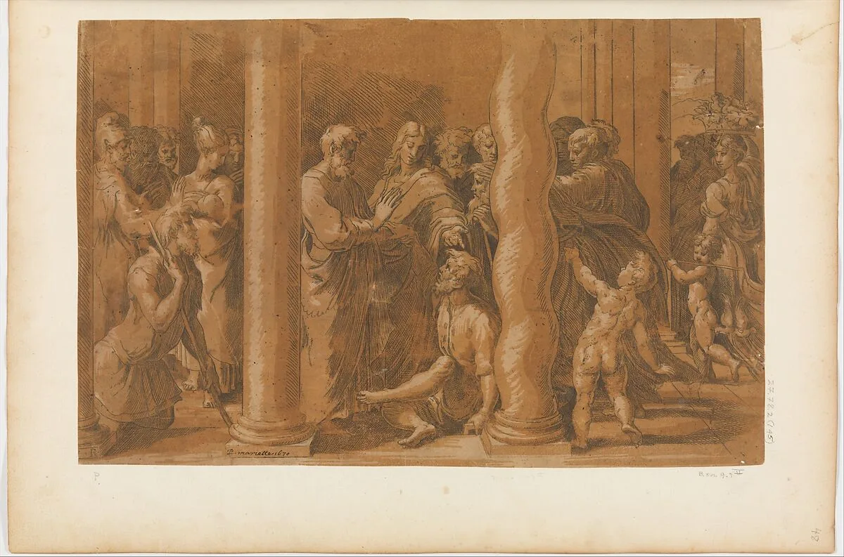 St. Peter and St. John Healing the Cripples at the Gate of the Temple — Parmigianino (Girolamo Francesco Maria Mazzola)