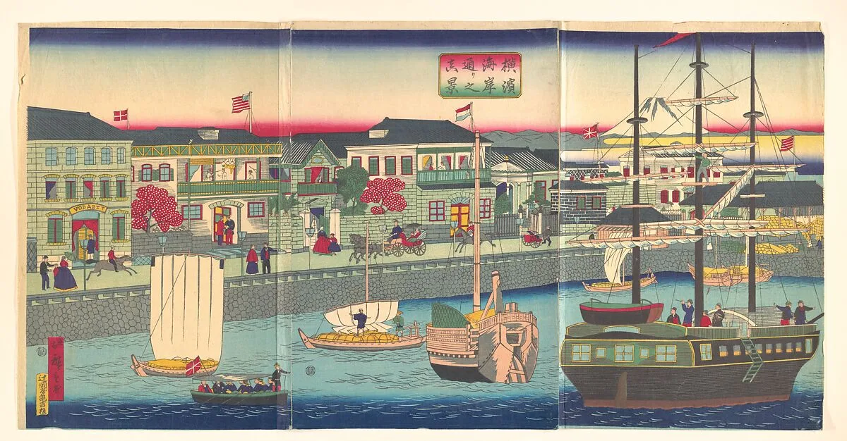 横浜海岸通り之風景|View of the Seafront in Yokohama (Yokohama Kagandori no fūkei) — Utagawa Hiroshige III