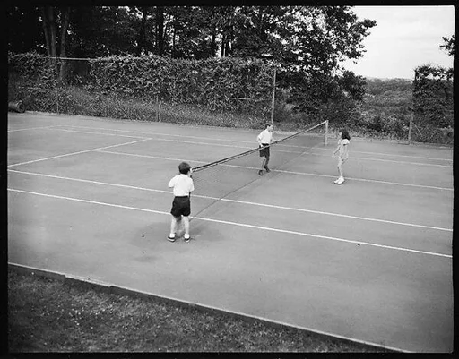 [Jill Fuller and Burden Boys Playing Tennis, Bedford, New York]