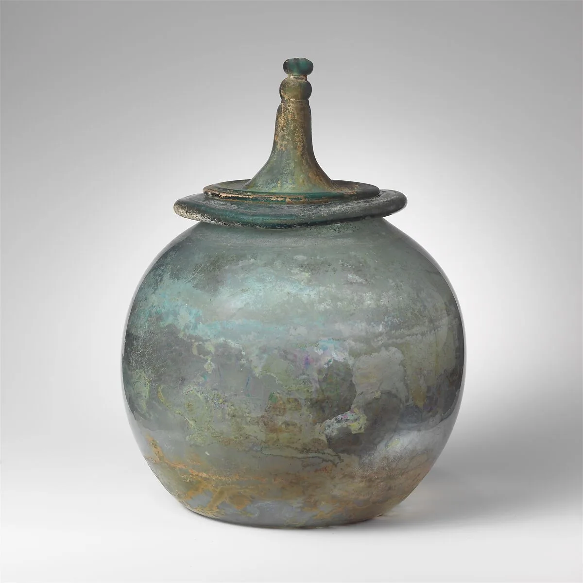 Glass cinerary urn with lid — Unknown