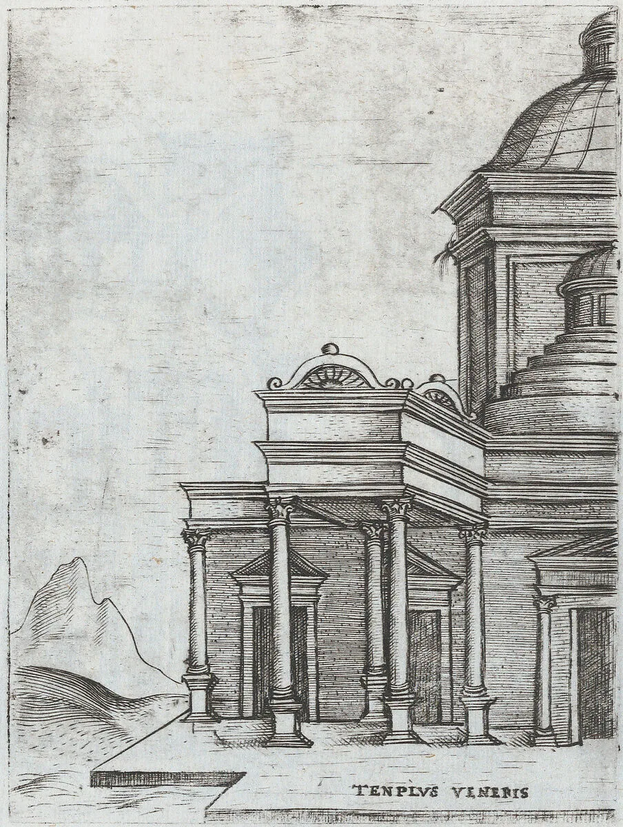 Arcus Lutii Septimii, from a Series of Prints depicting (reconstructed) Buildings from Roman Antiquity — Monogrammist G.A. & the Caltrop