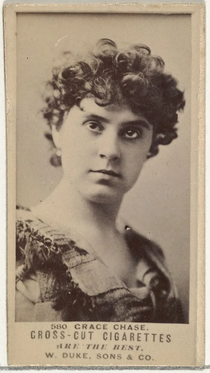 Card Number 580, Grace Chase, from the Actors and Actresses series (N145-3) issued by Duke Sons & Co. to promote Cross Cut Cigarettes — W. Duke, Sons & Co.