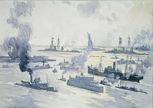 Warships in the Harbor — Joseph Pennell