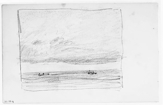 Three Boats on Water (Long Island Sound?) (from Sketchbook) — Henry Ward Ranger