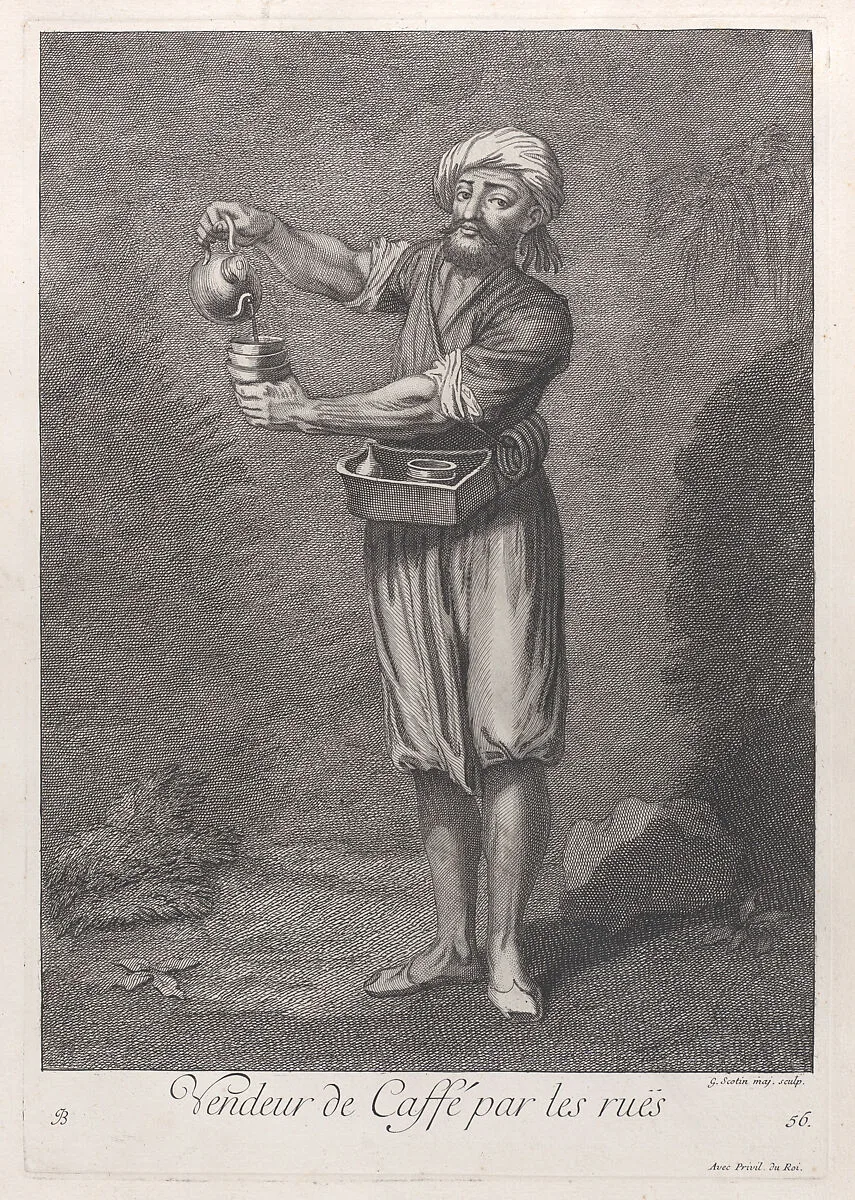 Vendeur de Caffé par les ruës, plate 56 from "Recueil de cent estampes représentent differentes nations du Levant" — Jacques le Hay|Jean Baptiste Vanmour|Gérard Jean Baptiste Scotin I