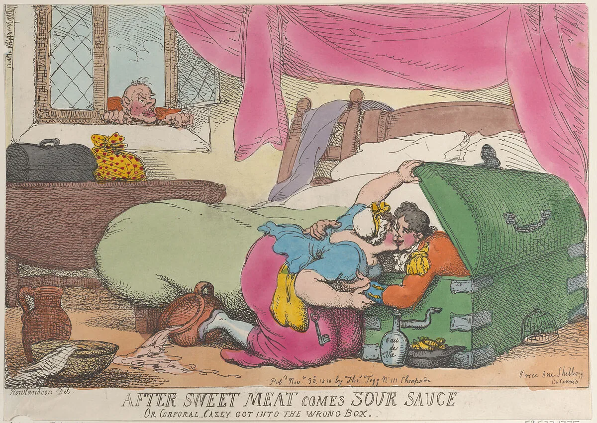 After Sweet Meat Comes Sour Sauce, or Corporal Casey Got into the Wrong Box — Thomas Tegg|Thomas Rowlandson