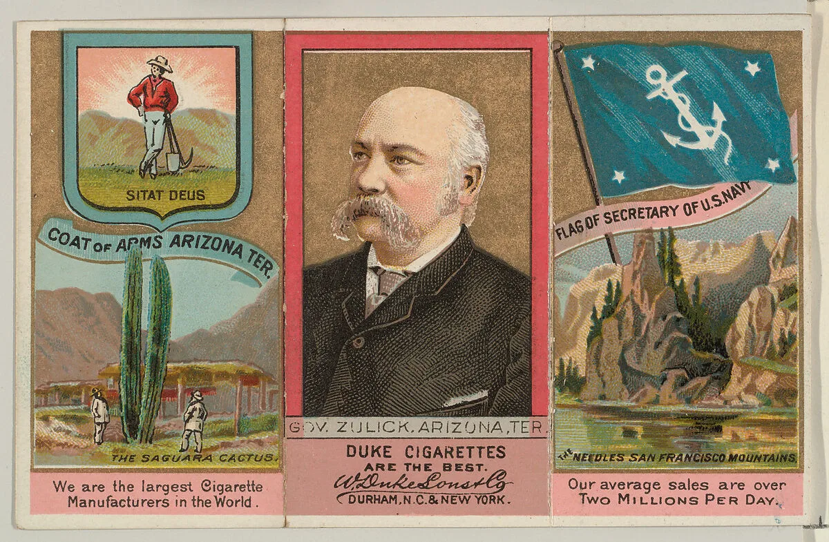 Governor Zulick, Arizona Territory, from "Governors, Arms, Etc." series (N133-2), issued by Duke Sons & Co. — W. Duke, Sons & Co.