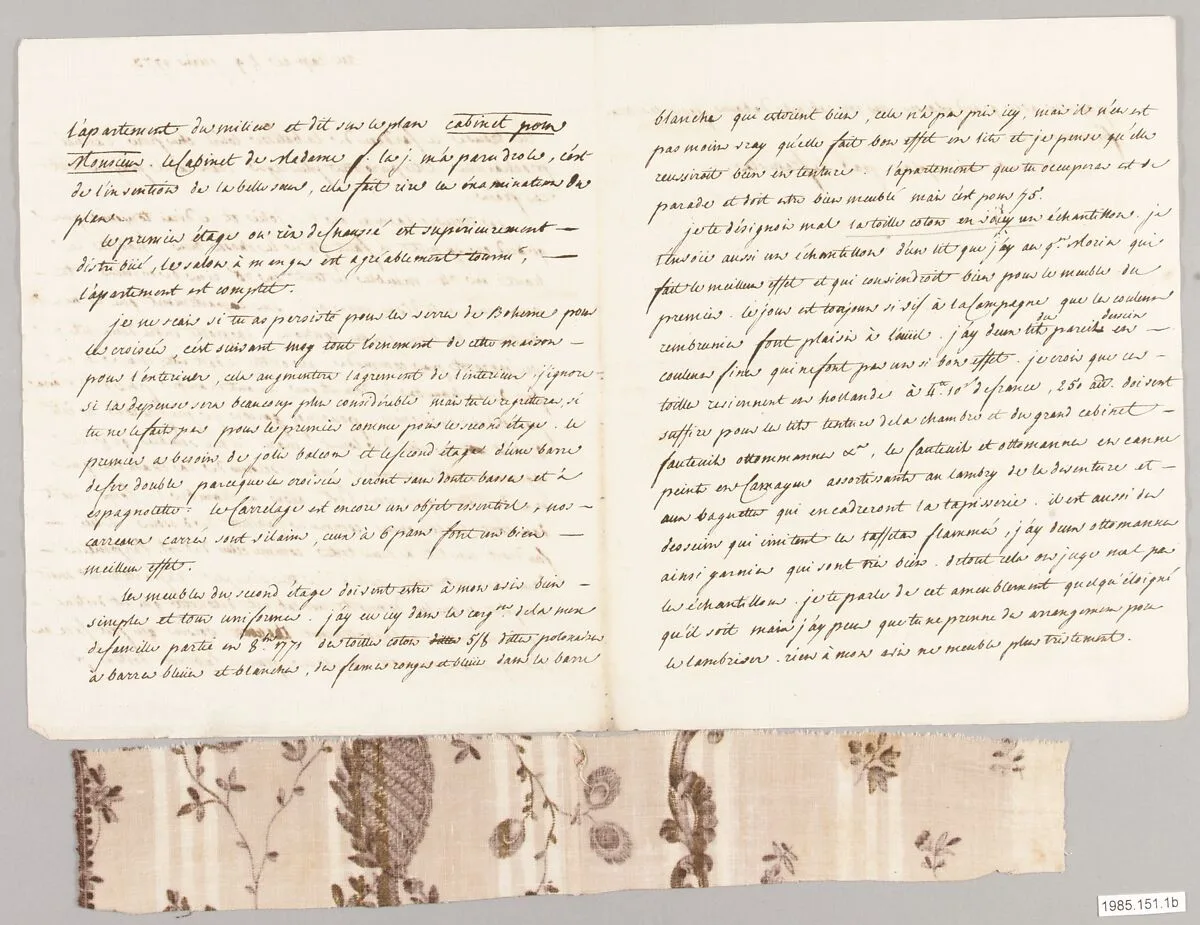 Textile swatch to accompany letter — Unknown