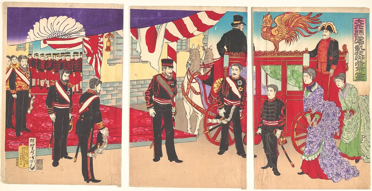 Daigensui Heika gaisen Gokigyo (?)|Arrival of the Emperor at Tokyo after the Victory (Russo-Japanese War) — Utagawa Kunisada III