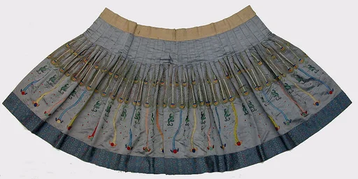 清 緞地彩繡孔雀羽紋羅漢衣|Theatrical skirt with peacock feather design