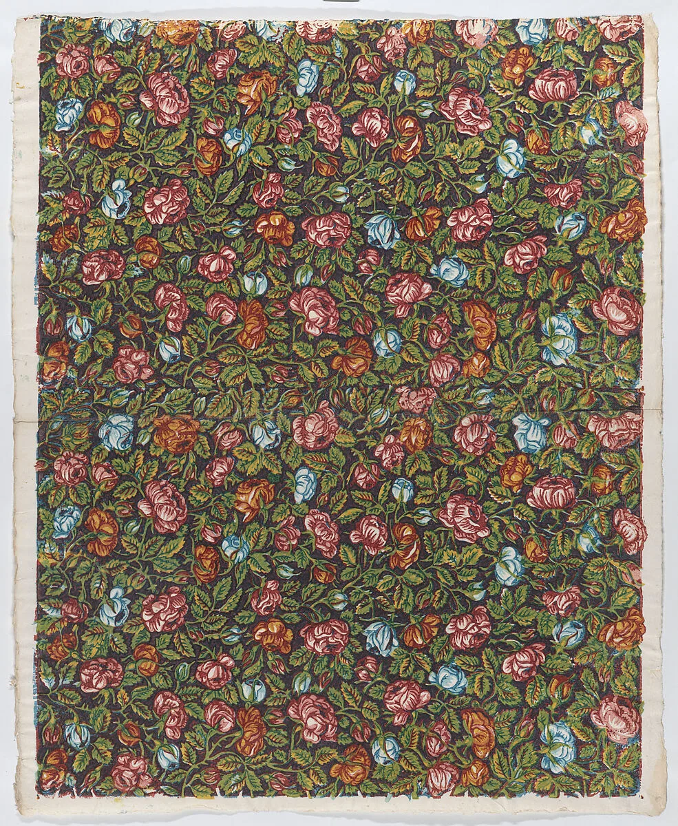 Sheet with overall floral pattern on a dark background — Remondini Family|Anonymous
