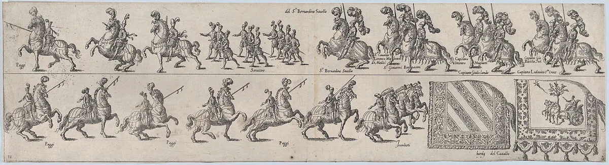 Plate for Sr. Bernardino Savello, from a series of twelve showing knights and their attendants dressed for a tournament (plate 11) — Anonymous