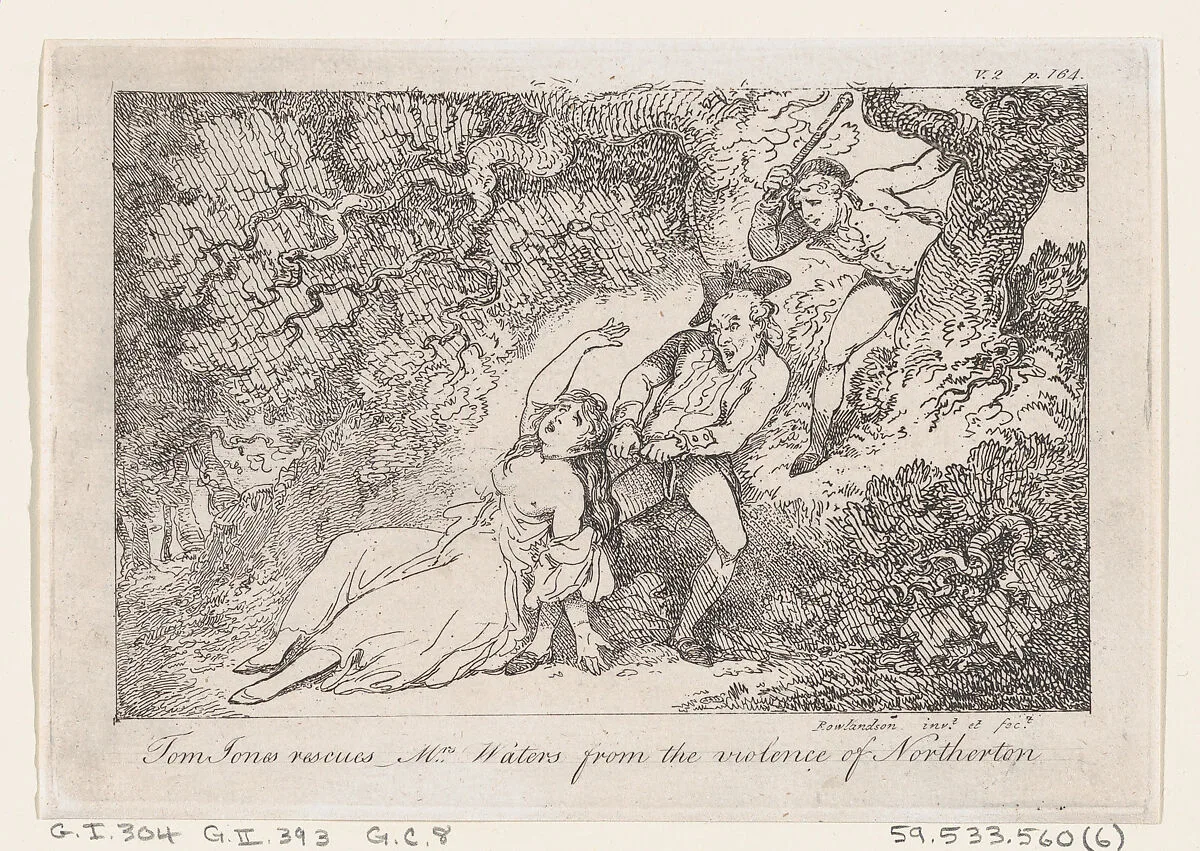Tom Jones Rescues Mrs Waters from the Violence of Northerton, from "The History of Tom Jones, a Foundling" — Henry Fielding|Thomas Rowlandson