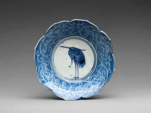 染付白鷺文鉢|Deep Dish with Egret (from a set of ten)