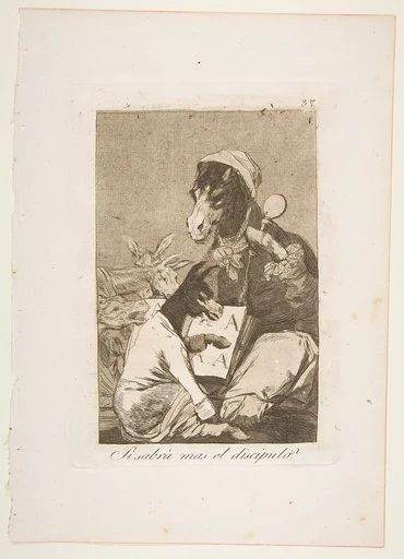 Plate 37 from "Los Caprichos": Might not the pupil know more? (Si Sabrá mas el discipulo?)