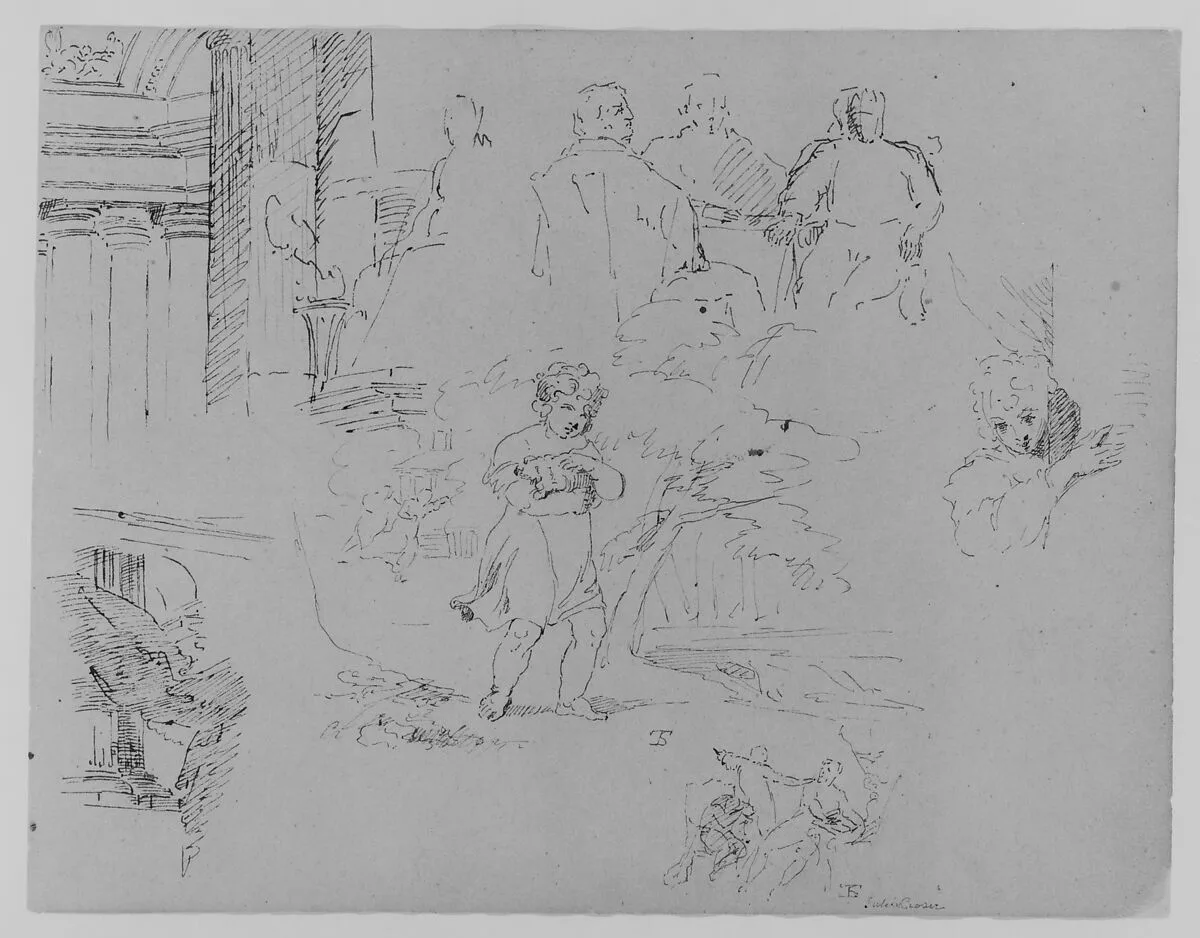 Three Graces (Primavera?) (Botticelli?); Dying Figure; Figure with a Bow (from Sketchbook) — Thomas Sully