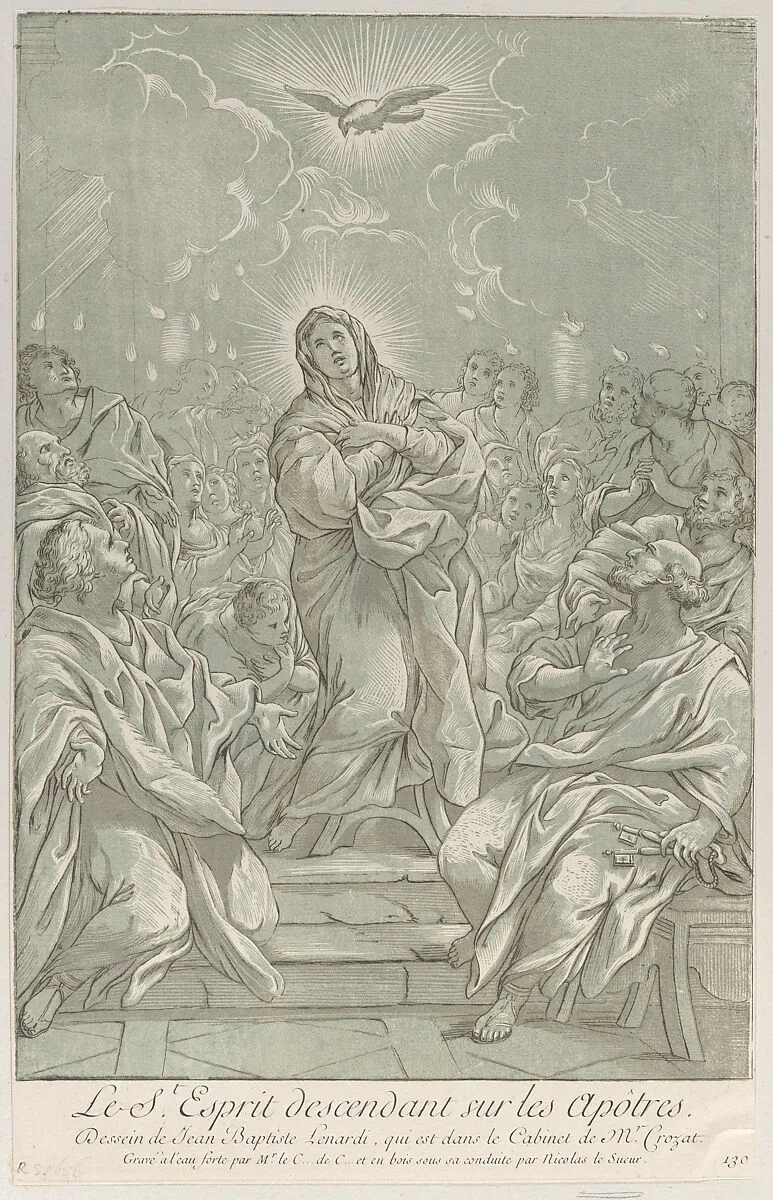The Pentecost, with the Virgin standing at center, the Holy Spirit above, and Apostles on both sides — Giovanni Battista Lenardi|Anne Claude Philippe de Tubières, comte de Caylus