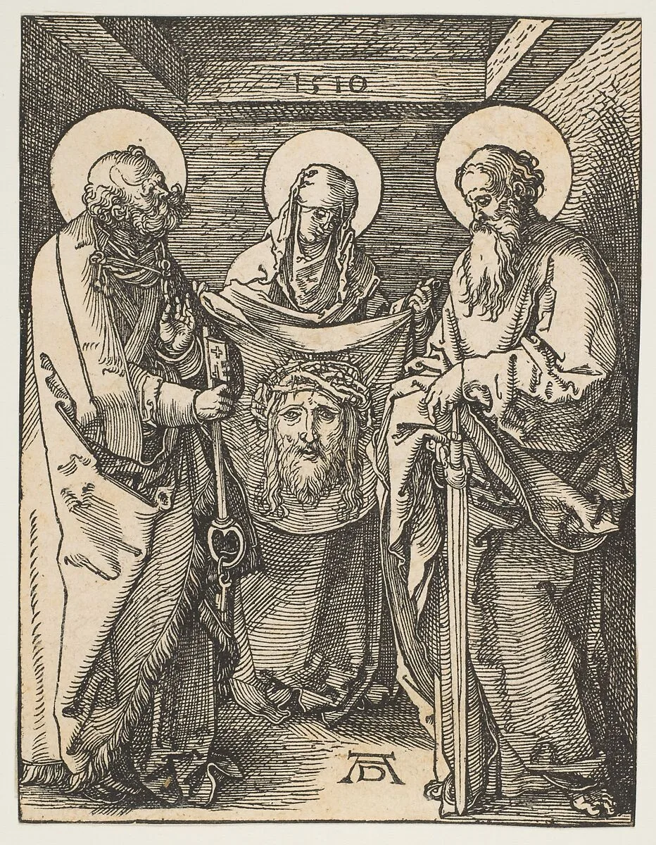 Saint Veronica between Saints Peter and Paul, from "The Small Passion" — Albrecht Dürer