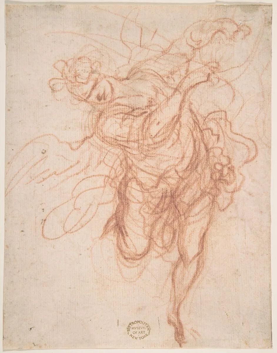 Angel (Recto); Fragmentary Sketches of Same Subject (Verso) — Anonymous, Italian, 16th century