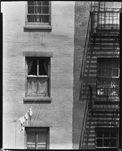 [Detail of Apartment Building Façade and Clothesline, New York City]