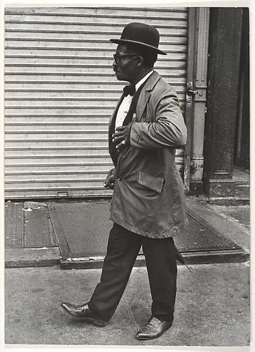 [Street Scene: Man in Bowler Hat and Overcoat, New York City]