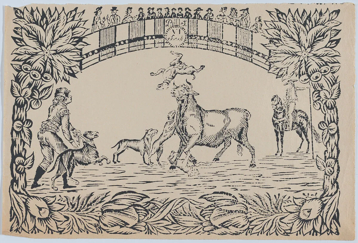 Suerte VI: The torero's assistant sets dogs on the bull — Antonio Carnicero|Anonymous, Spanish, 19th century