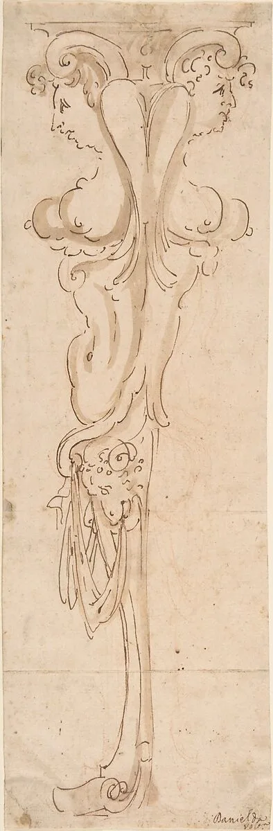 Architectural detail with Female Figures — Anonymous, Italian, 17th century