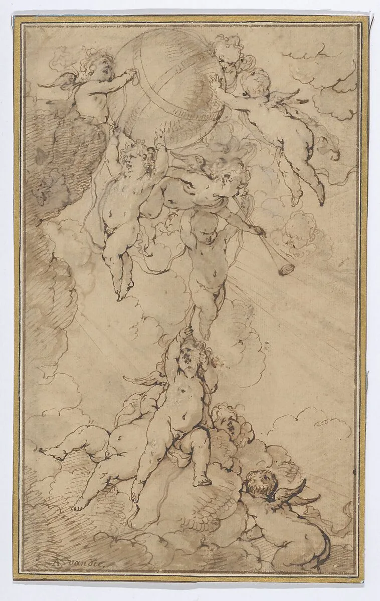 Putti in Clouds, Supporting a Globe — Jan Thomas|Anthony van Dyck
