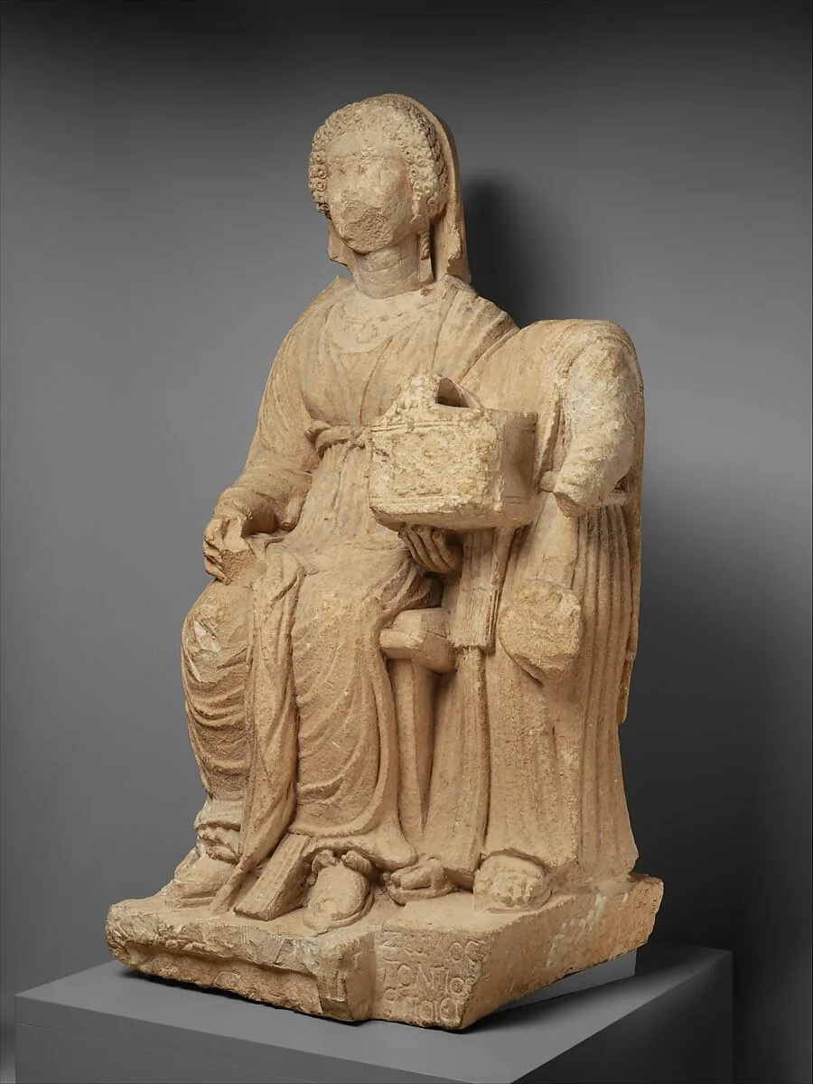 Limestone funerary monument of a woman — Unknown