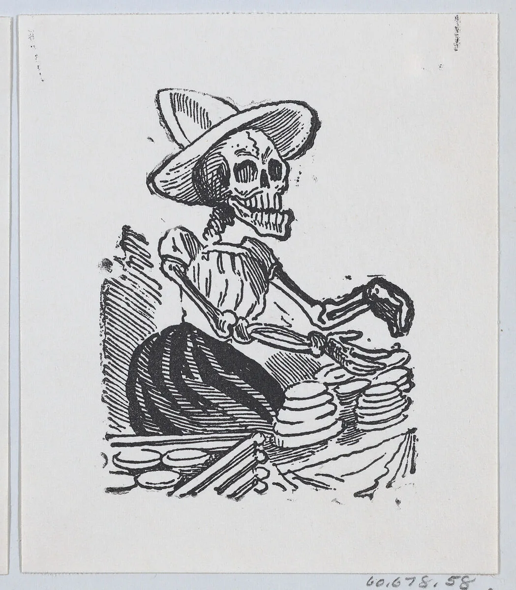 A skeleton selling cheese from a broadside entitled 'Una Calavera Chusca' — José Guadalupe Posada|José Sanchez