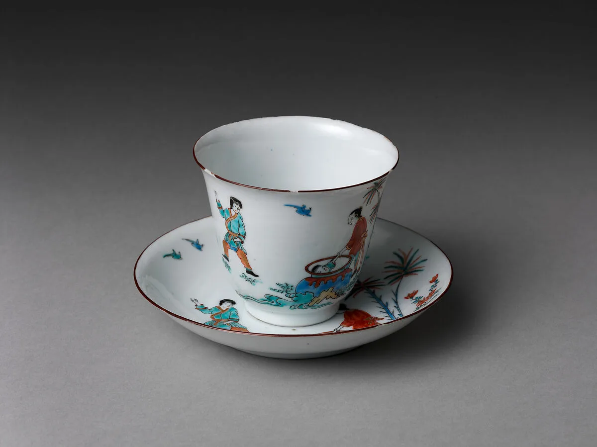 Cup and saucer with the Chinese story of Sima Guang — Unknown