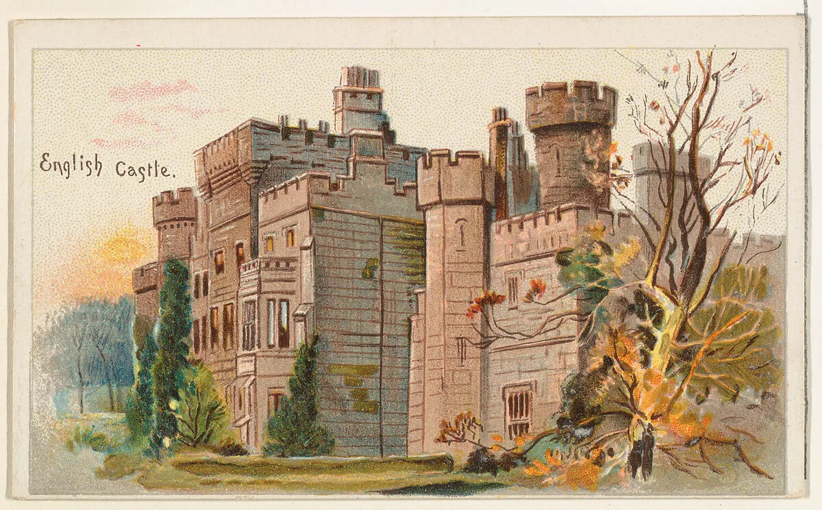 English Castle, from the Habitations of Man series (N113) issued by W. Duke, Sons & Co. to promote Honest Long Cut Smoking and Chewing Tobacco — The Giles Company|W. Duke, Sons & Co.|American Tobacco Company
