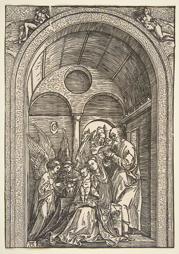 The Holy Family with Two Angels in a Vaulted Hall