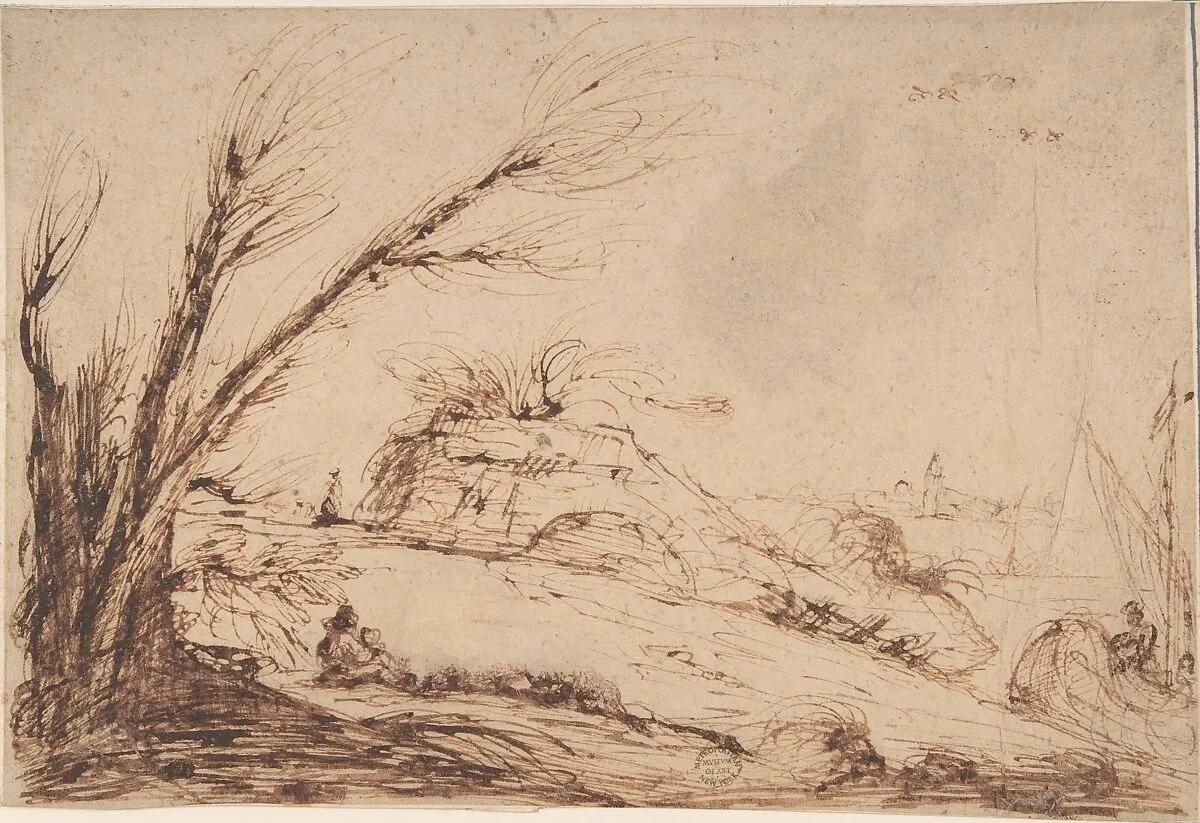 Landscape with Figures — Anonymous, Italian, Roman-Bolognese, 17th century